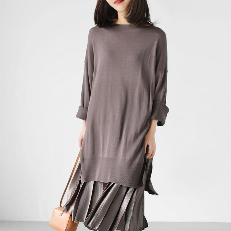 Khaki knit top plus size long blouse causal knit clothing - Omychic