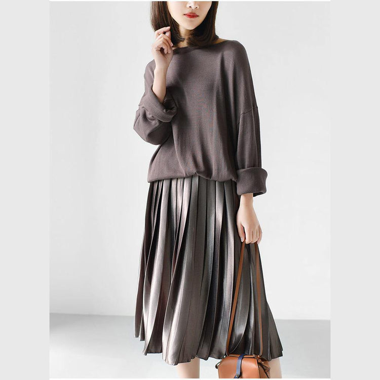 Khaki knit top plus size long blouse causal knit clothing - Omychic