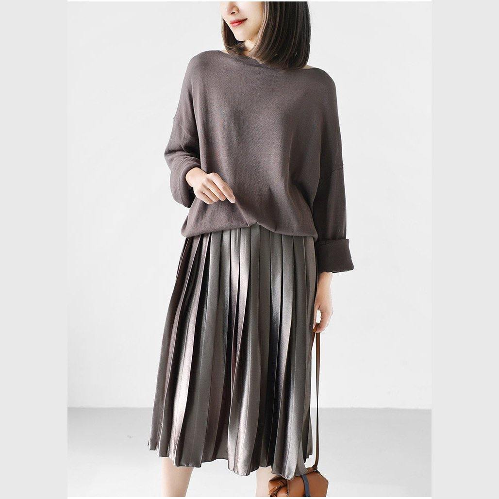 Khaki knit top plus size long blouse causal knit clothing - Omychic