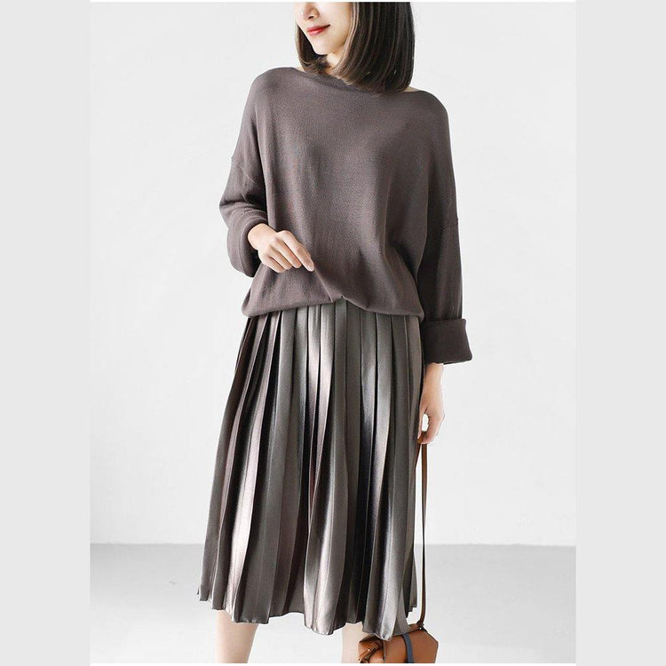 Khaki knit top plus size long blouse causal knit clothing - Omychic