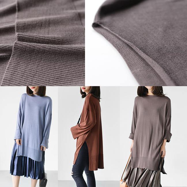 Khaki knit top plus size long blouse causal knit clothing - Omychic