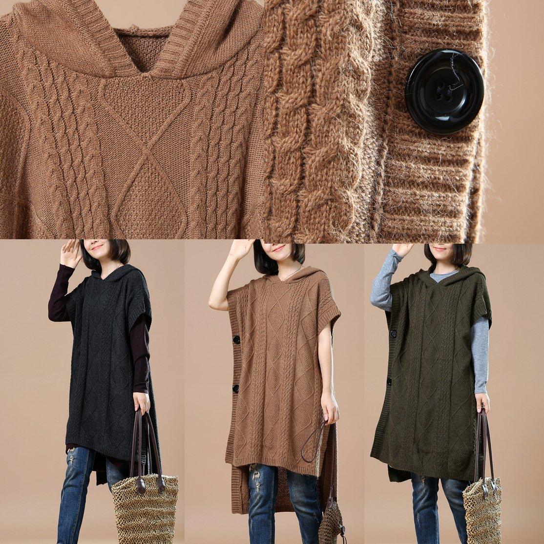 Khaki knitted dresses asymetrical sweaters women - Omychic