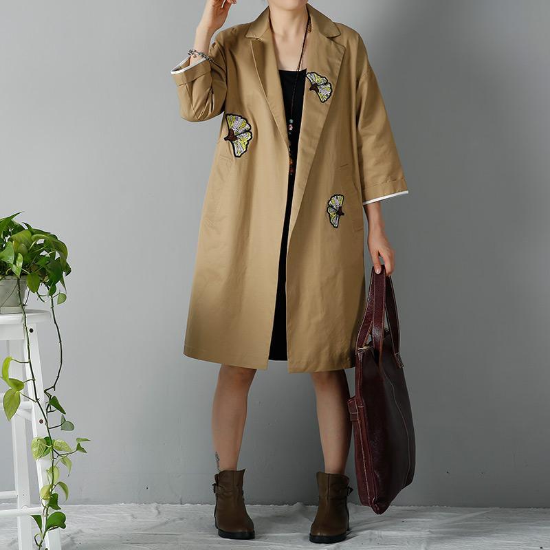 Khaki plus size woman coats oversize trench cardigans - Omychic