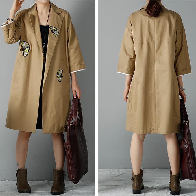 Khaki plus size woman coats oversize trench cardigans - Omychic