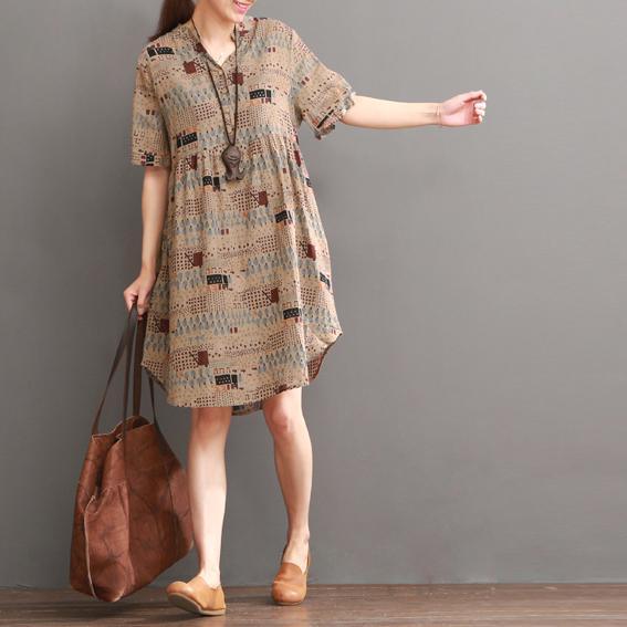 Khaki print summer shift dress long blouse - Omychic