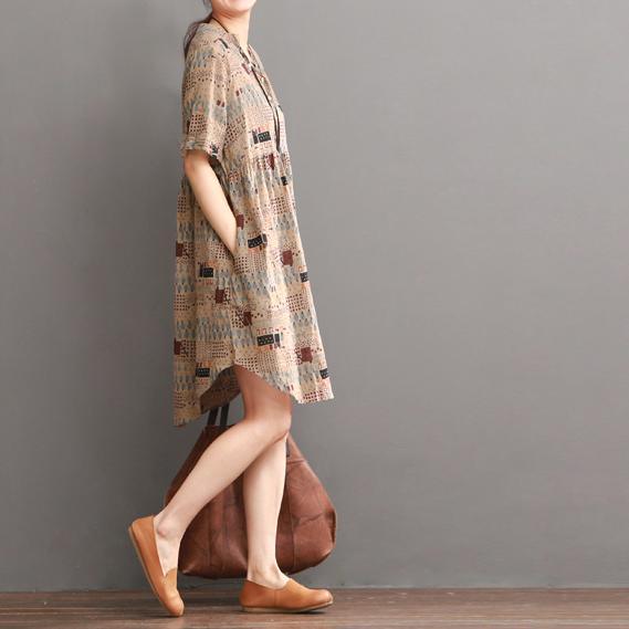 Khaki print summer shift dress long blouse - Omychic