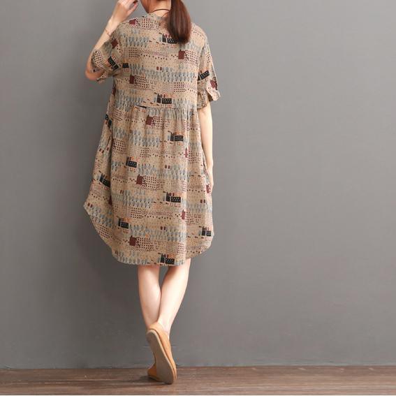 Khaki print summer shift dress long blouse - Omychic