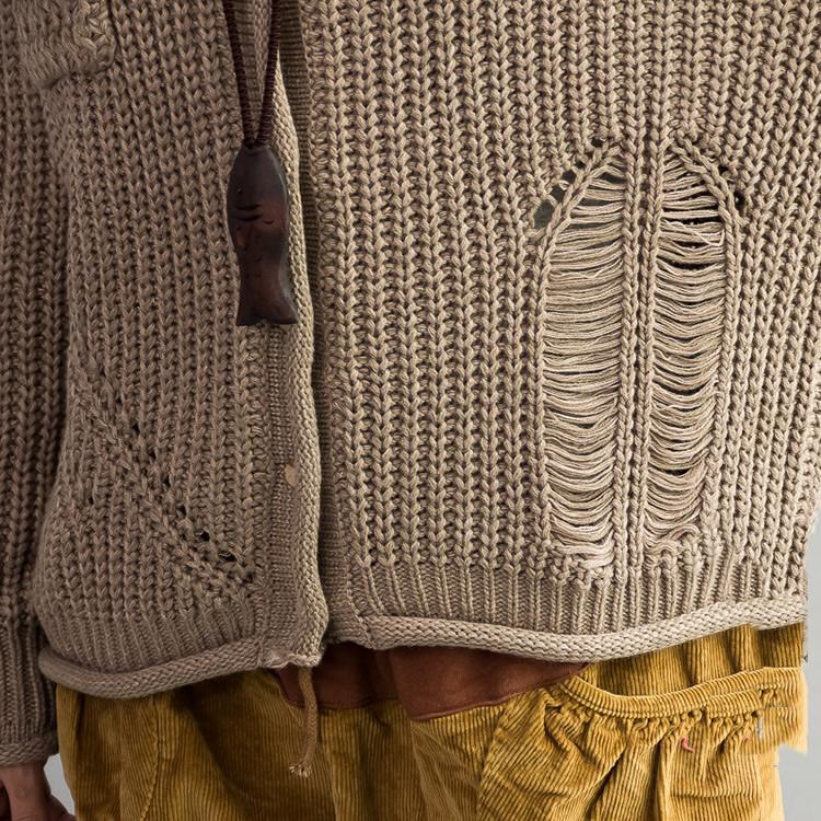 Khaki shirt cotton knit cardigan oversized sweaters pullover - Omychic