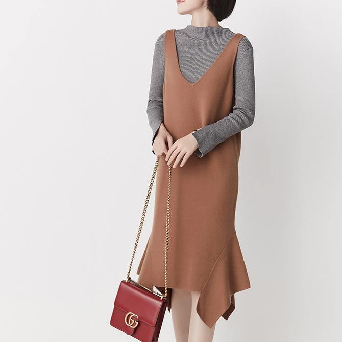 Khaki sleeveless knit dresses little knit strap dress - Omychic