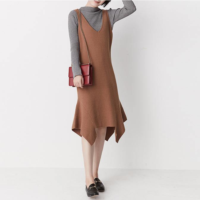 Khaki sleeveless knit dresses little knit strap dress - Omychic