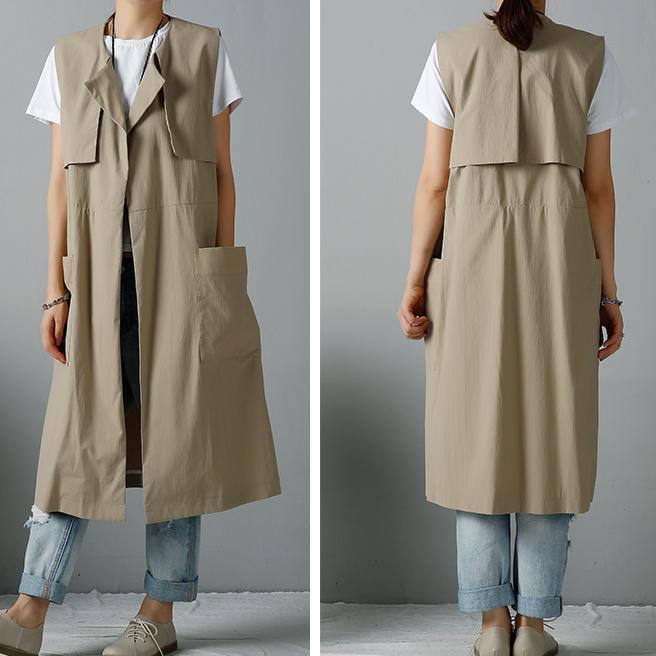 Khaki vest coats spring outwear cardigans - Omychic