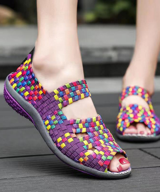 Knit Fabric Flat Shoes For Women Purple Splicing Peep Toe