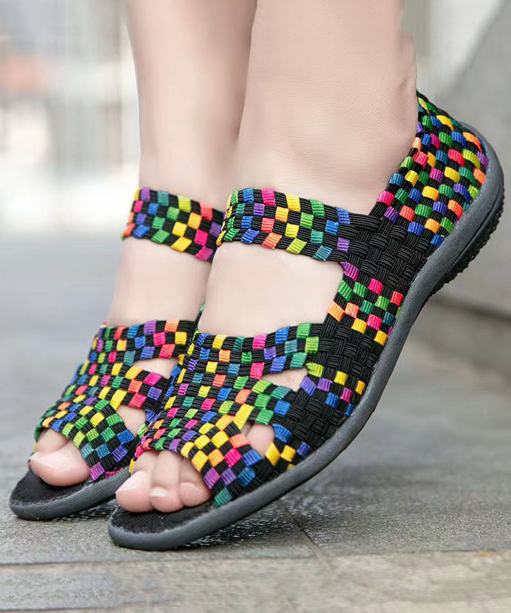 Knit Fabric Flat Shoes For Women Purple Splicing Peep Toe