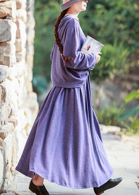 Knitted Skirt New Long Sleeve Knitted Sweater Purple Suit For Women - Omychic