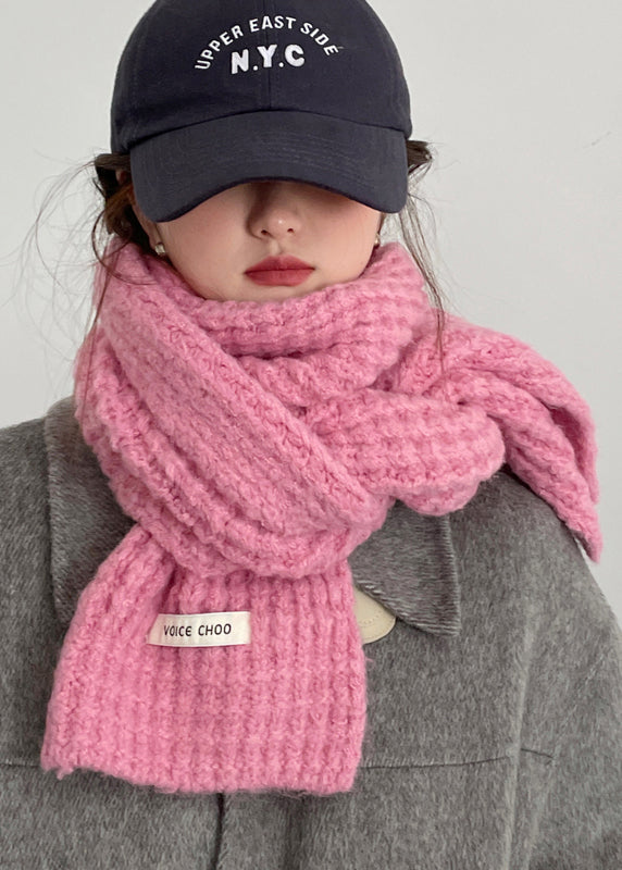 Korean Version Pink Versatile Warm Knit Woolen Scarf