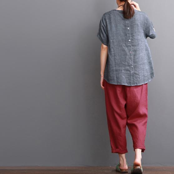 Lace patchwork linen blouse women plus size shirt top - Omychic