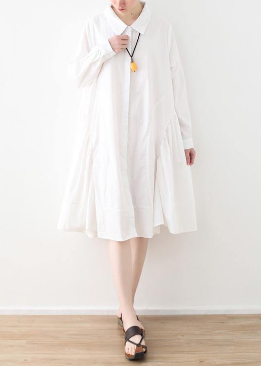 Large White Shirt Women Medium Length Spring Summer Cotton Dress - Omychic