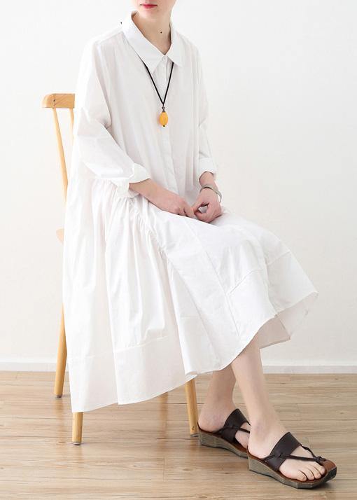 Large White Shirt Women Medium Length Spring Summer Cotton Dress - Omychic