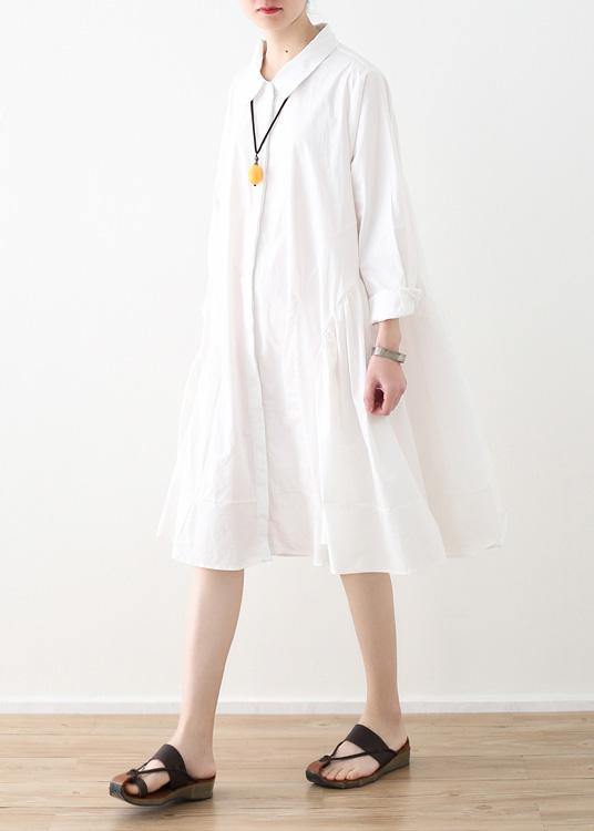 Large White Shirt Women Medium Length Spring Summer Cotton Dress - Omychic