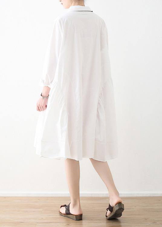 Large White Shirt Women Medium Length Spring Summer Cotton Dress - Omychic