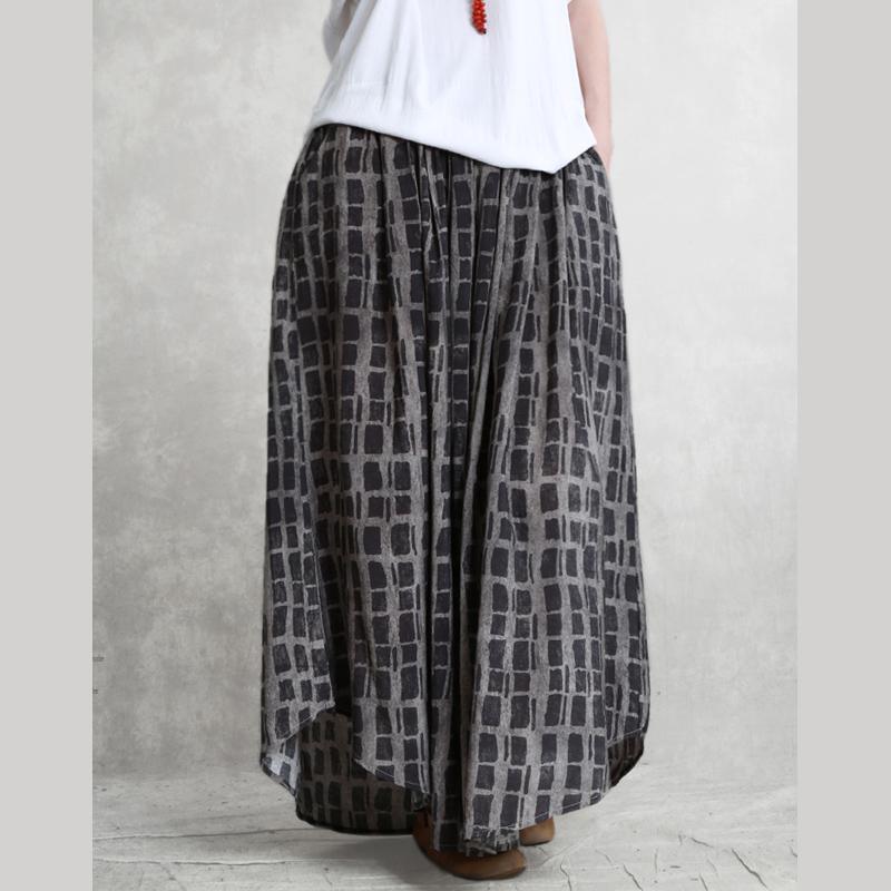 Large size gray check silk skirt pants summer new cool wide leg pants wild art nine pants - Omychic