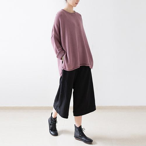 Lavender knit sweater tops loose knitted blouse tops plus size - Omychic