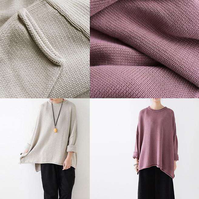 Lavender knit sweater tops loose knitted blouse tops plus size - Omychic