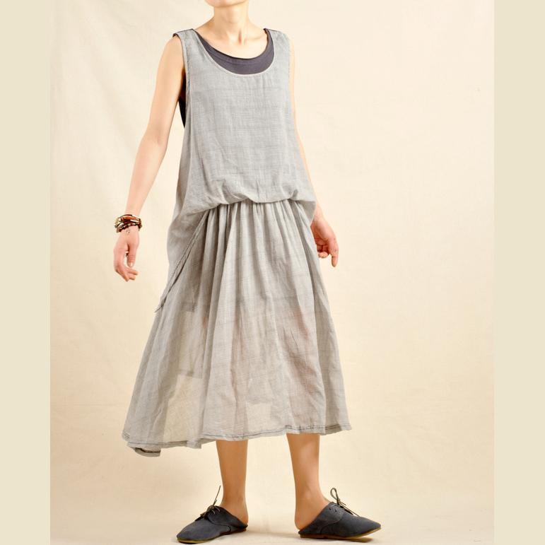 Layered gray sundress linen maxi dress - Omychic