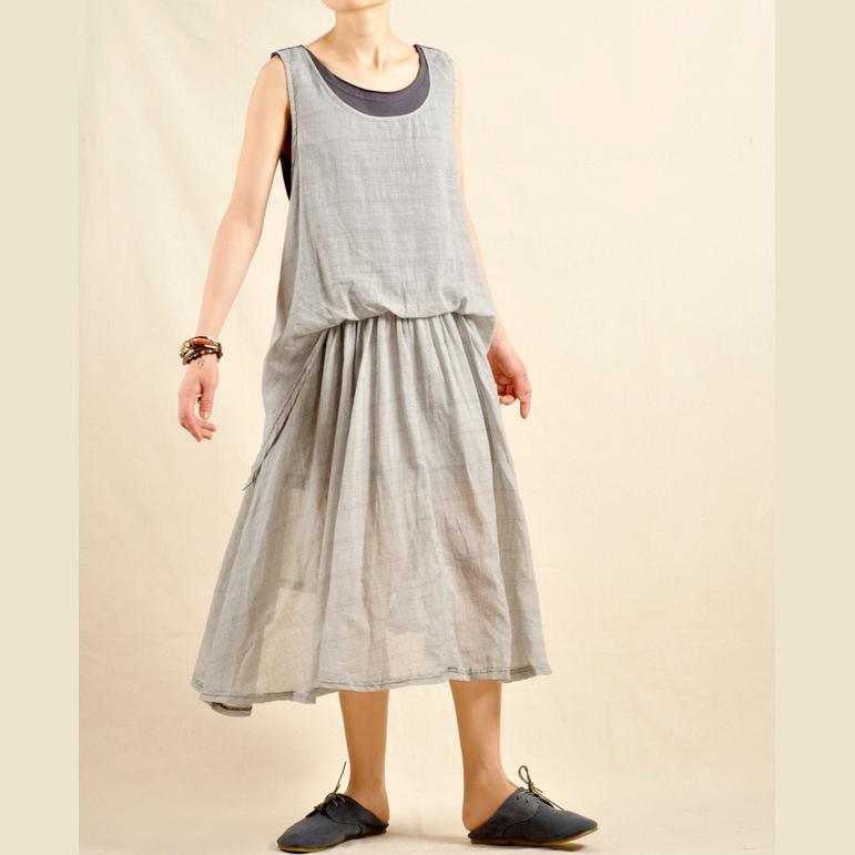 Layered gray sundress linen maxi dress - Omychic