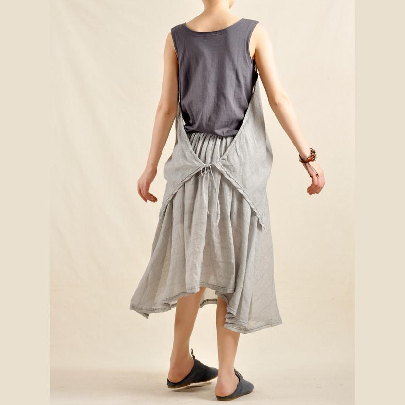 Layered gray sundress linen maxi dress - Omychic