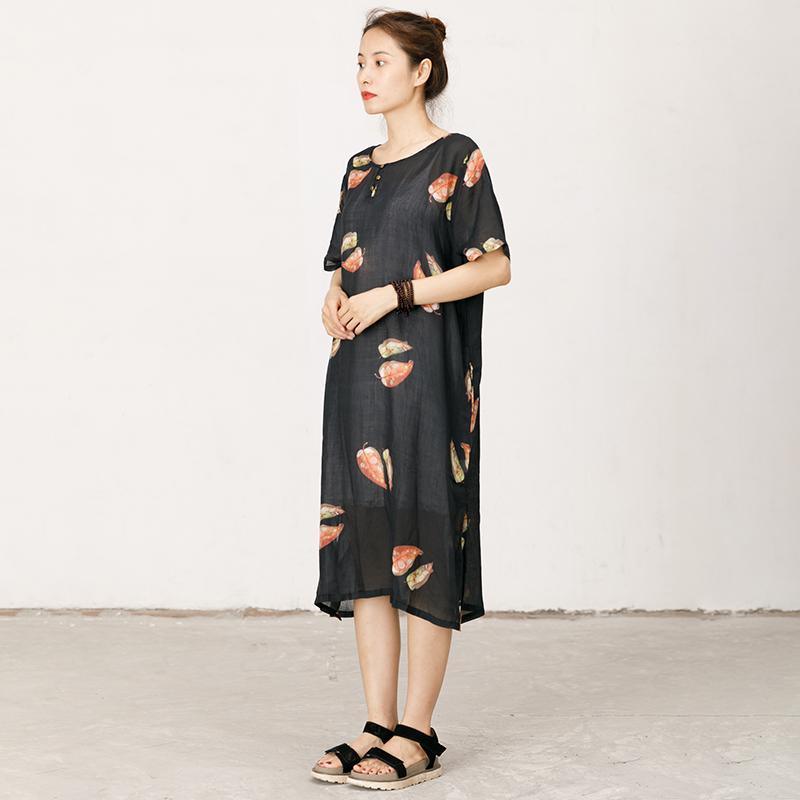 Leaves Printed Soft Split Hem Dress - Omychic