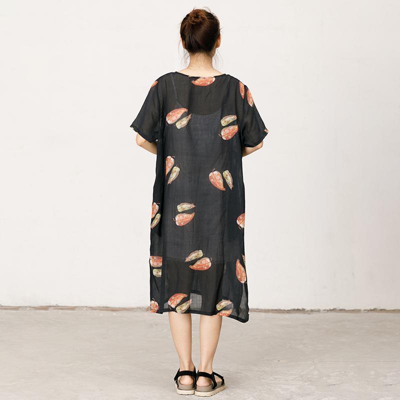 Leaves Printed Soft Split Hem Dress - Omychic