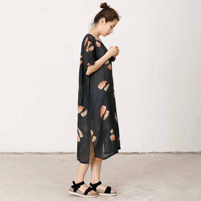 Leaves Printed Soft Split Hem Dress - Omychic