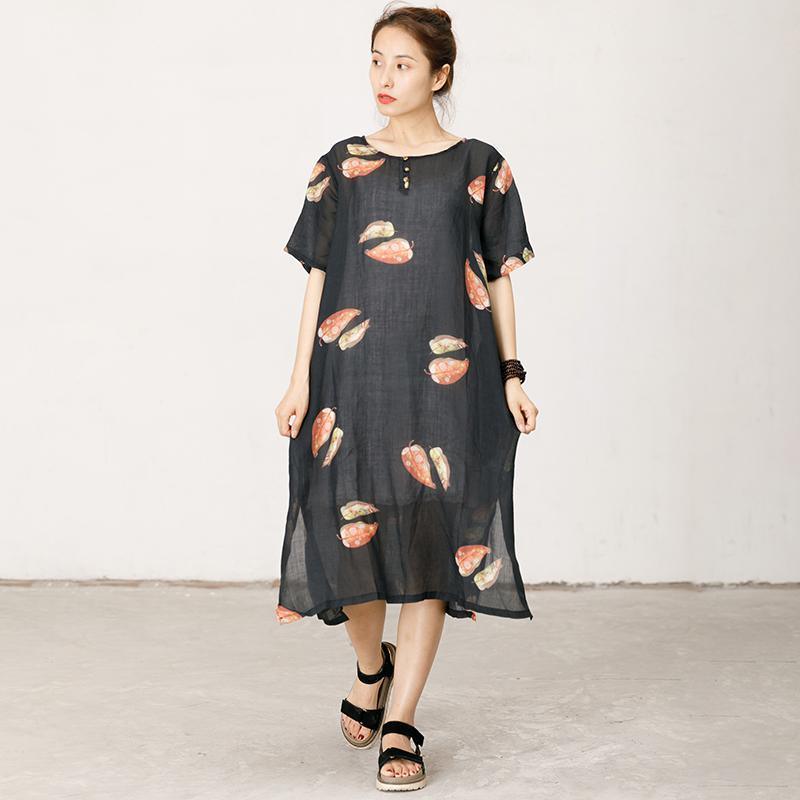 Leaves Printed Soft Split Hem Dress - Omychic