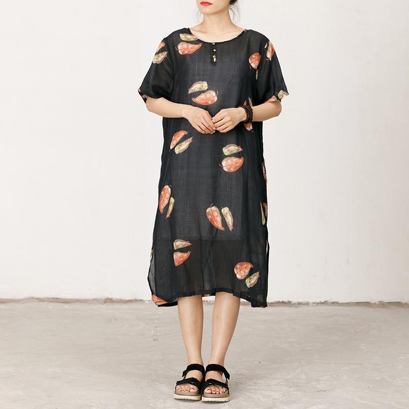 Leaves Printed Soft Split Hem Dress - Omychic