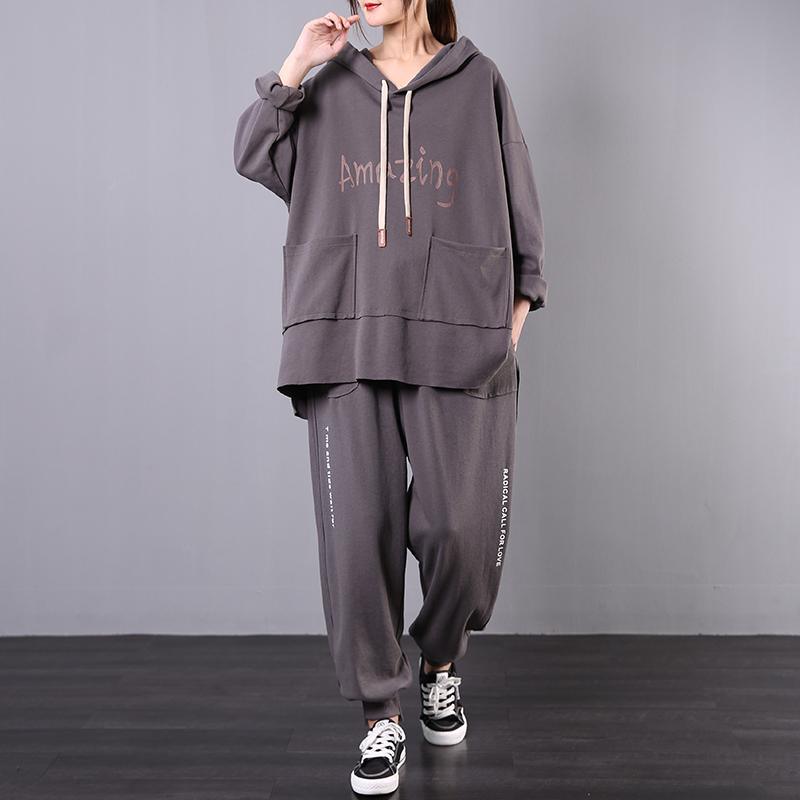 Leisure sports two-piece spring Korean style large gray size slim suit - Omychic