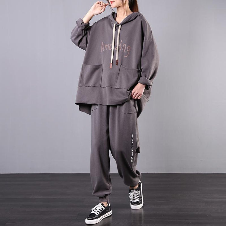 Leisure sports two-piece spring Korean style large gray size slim suit - Omychic