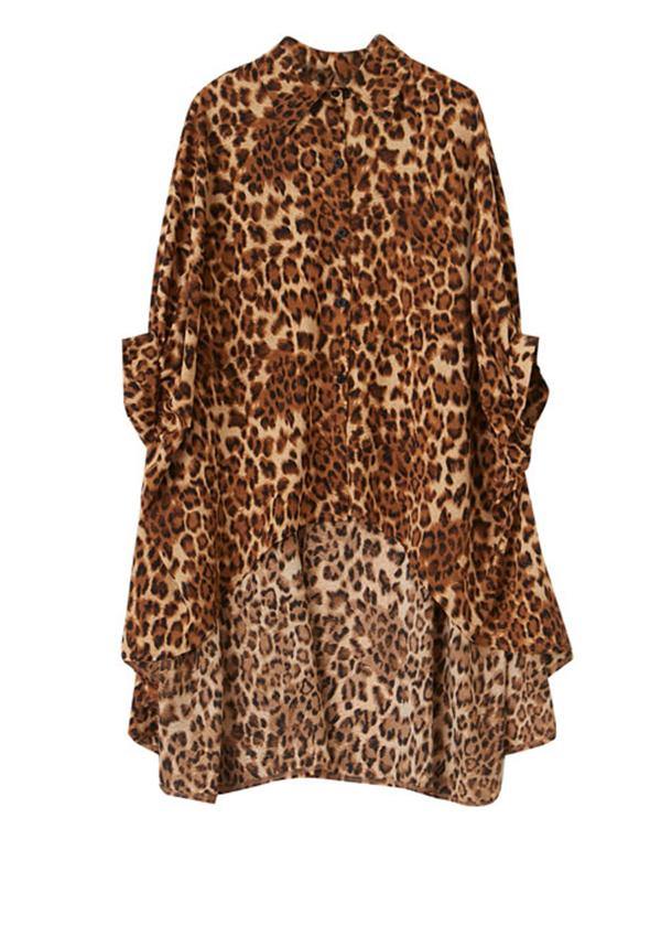 Leopard Chiffon Two Piece Irregular Shirt Wide Leg Capris - Omychic