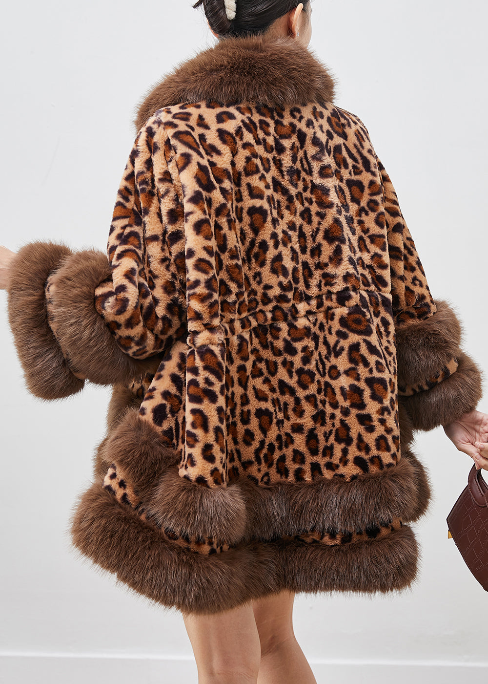 Leopard Print Faux Fur Coat Oversized Drawstring Winter
