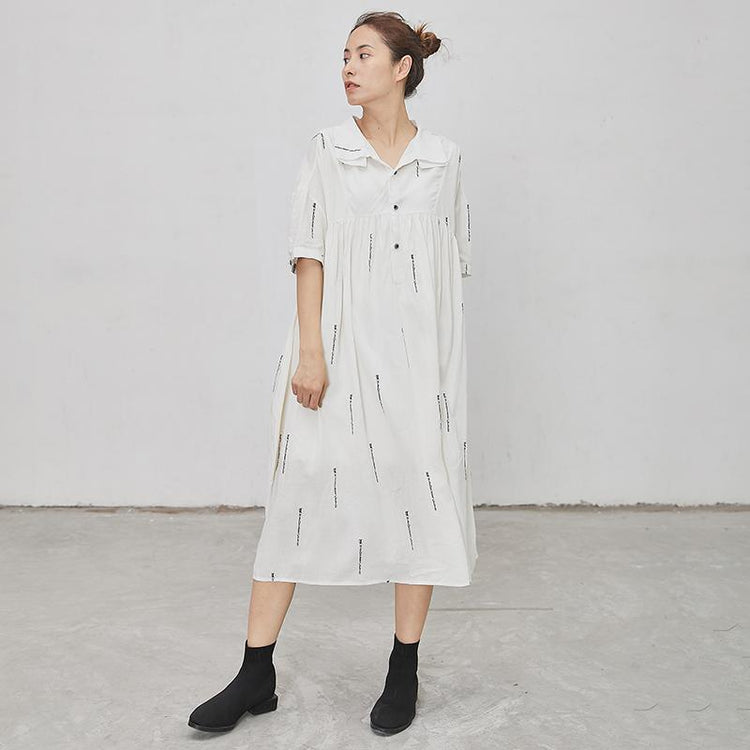 Letter Print Short Sleeve Casual Loose Dress - Omychic