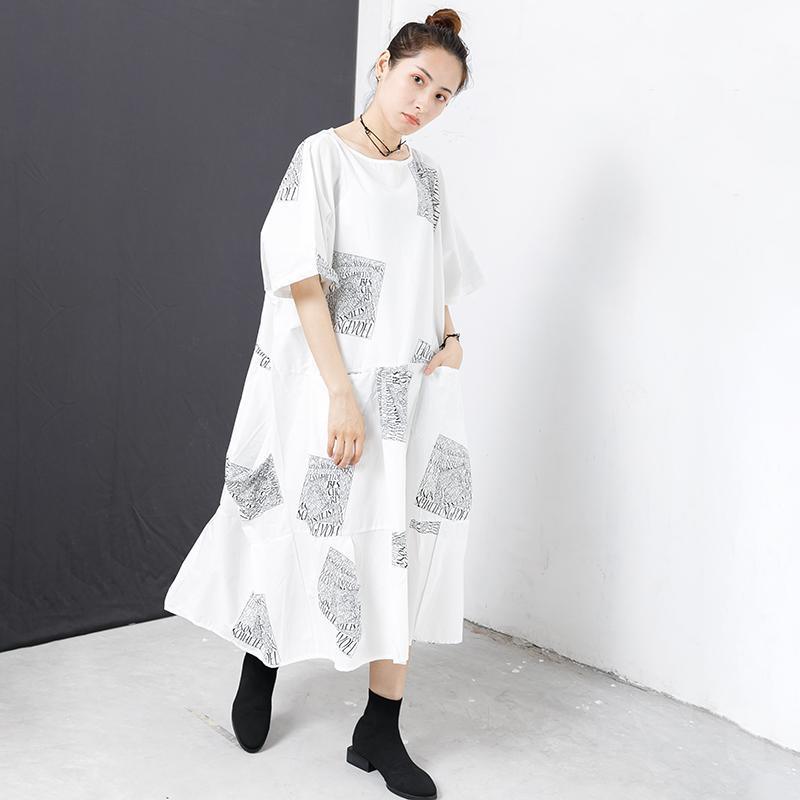 Letter Square Printed Pleated Midi Dress - Omychic