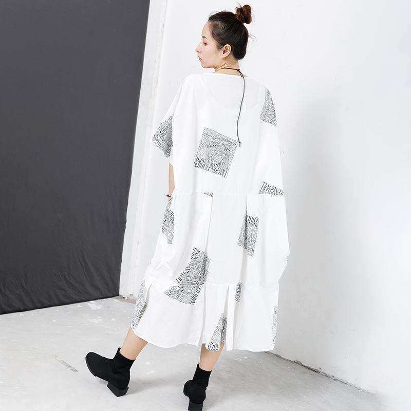Letter Square Printed Pleated Midi Dress - Omychic