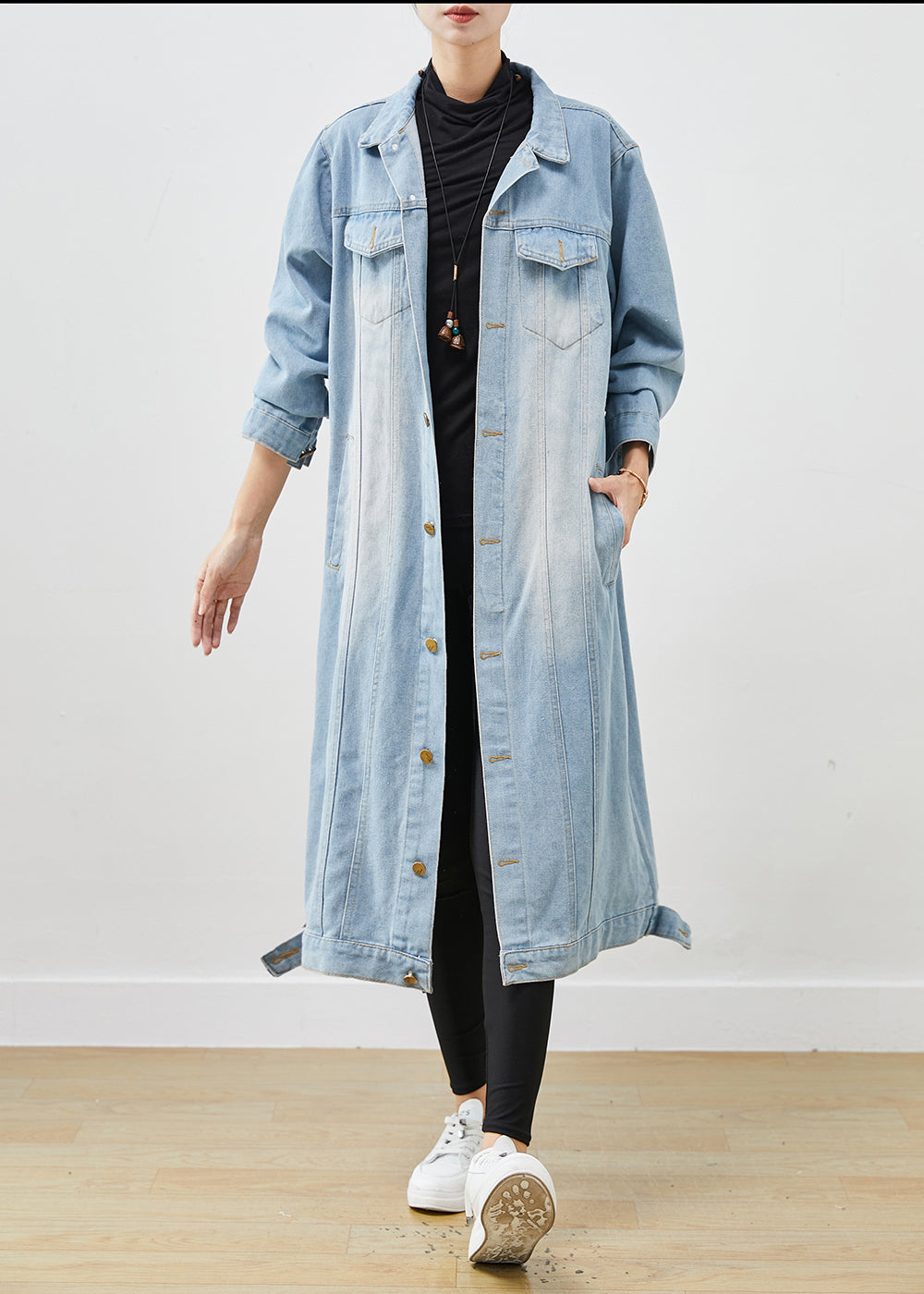 Light Blue Denim Trench Oversized Button Down Spring