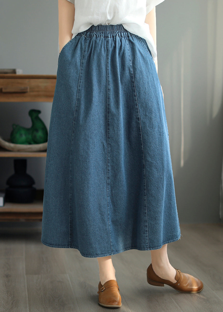 Light Blue High Waist Patchwork Maxi Skirts Pockets