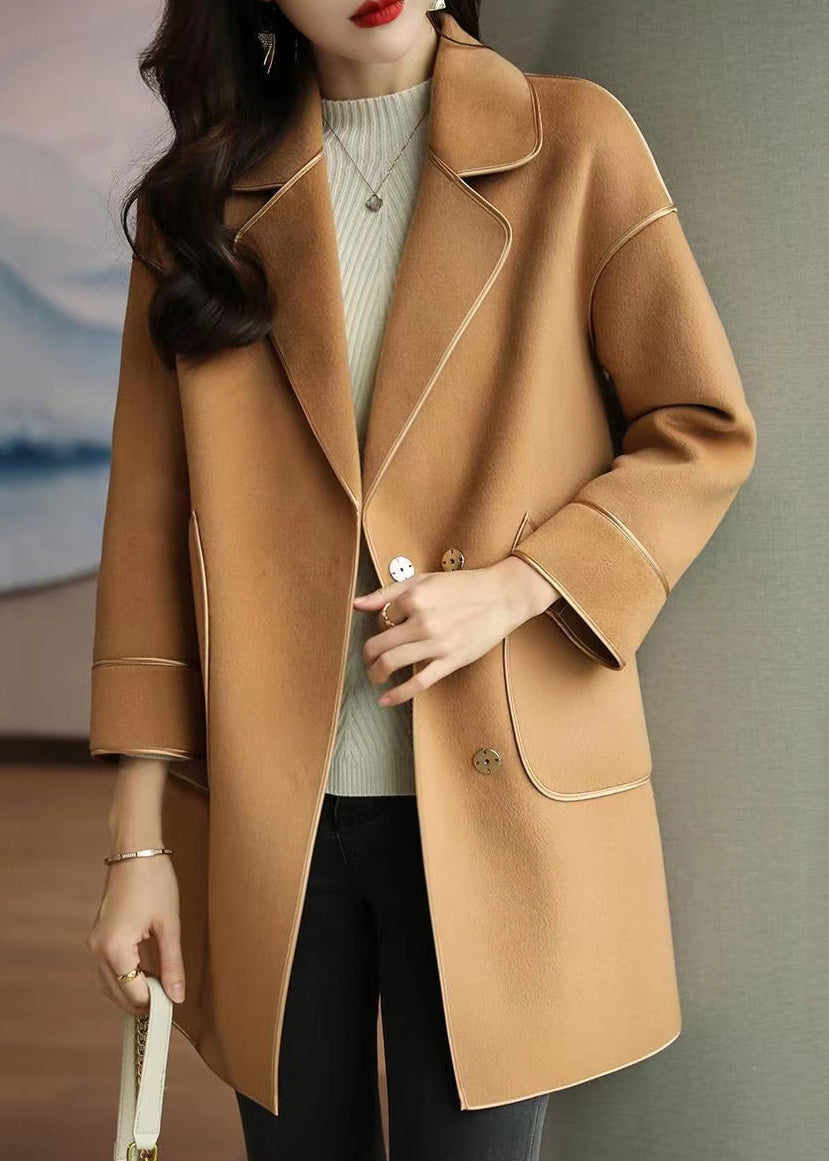 Light Camel Woolen Trench Coats Lapel Oversized Fall