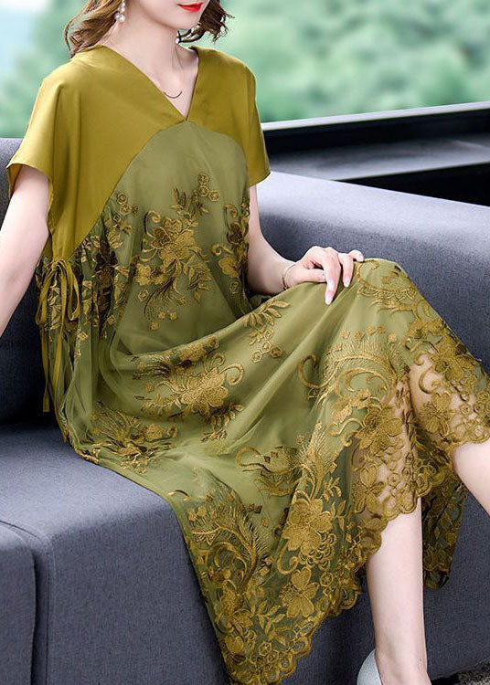 Light Green Patchwork Tulle Party Dress Embroidered Summer