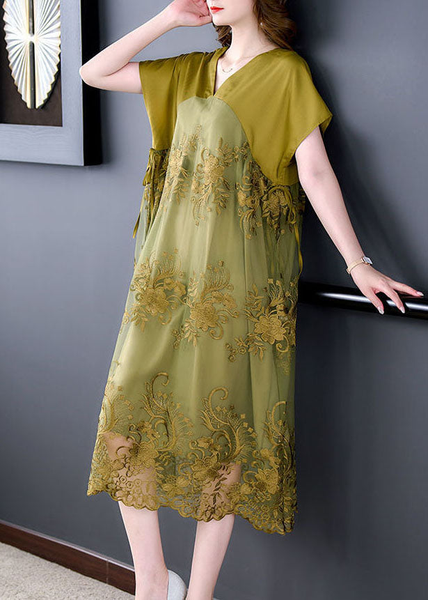 Light Green Patchwork Tulle Party Dress Embroidered Summer