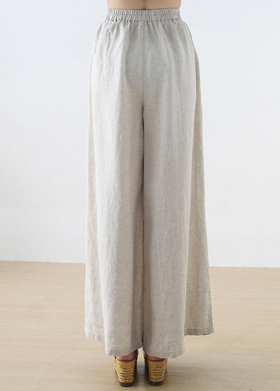 Light Grey Oversized Linen Straight Pants Trousers Tasseled Fall