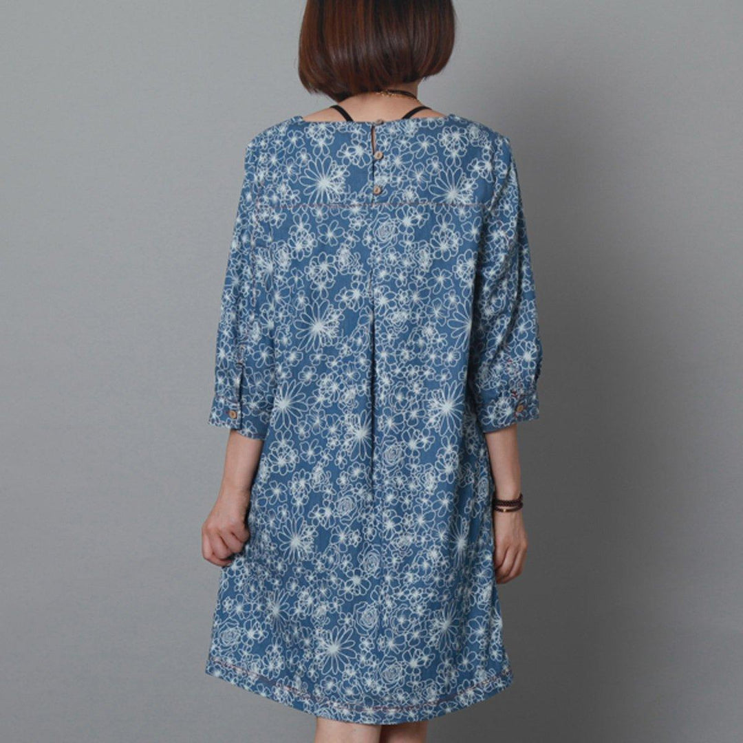 Light blue floral summer shift dress plus size sundress cotton shirt - Omychic