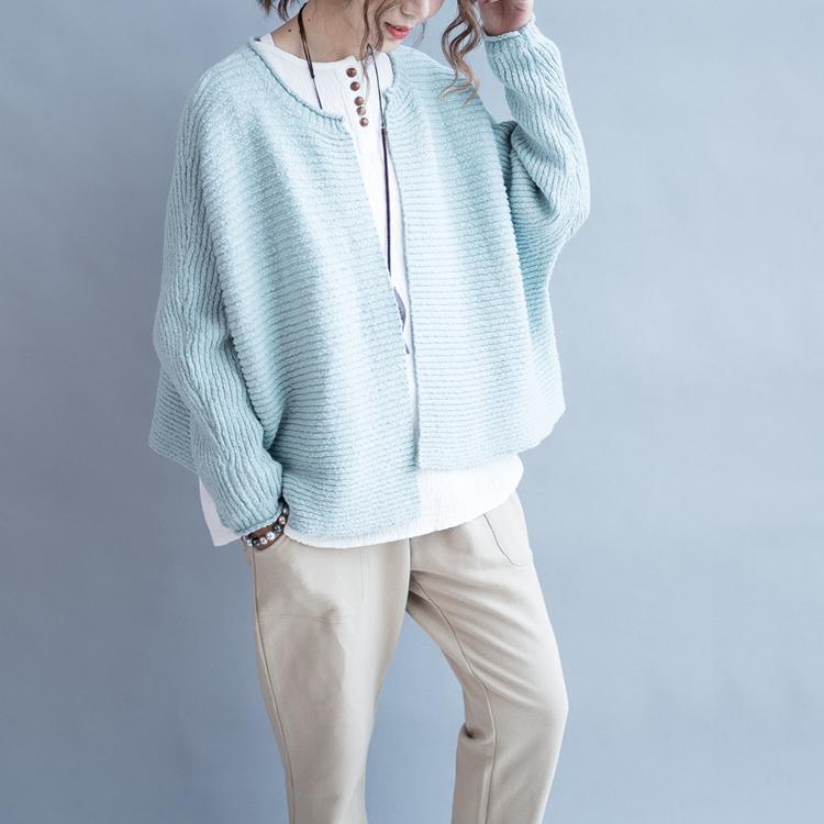 Light blue knit cardigans womens short sweater coat cotton knit - Omychic